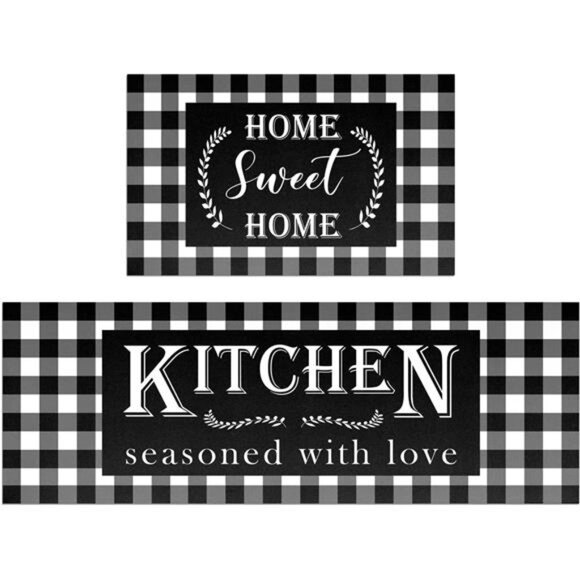 Buffalo Plaid Kitchen Mat Set of 2 Non Slip Thick Kitchen Rugs and Mats - Picture 1 of 8